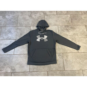 ""Men’s UNDER ARMOUR Logo Storm Hoodie (Size: Large) Loose Grey Pullover""